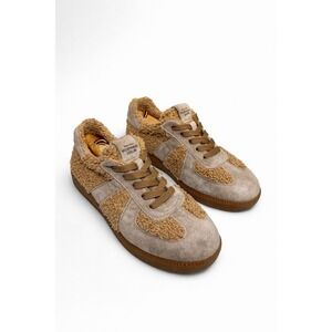 Cozy Shearling Suede Sneakers Neutral Taupe Teddy Lined Gum Sole Casual Shoes